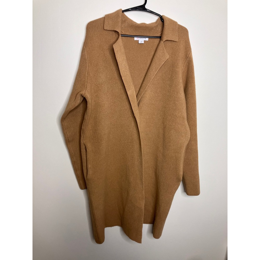 Liz Claiborne Cardigan Women M Brown Good Longline Open Front Pocket Sweater